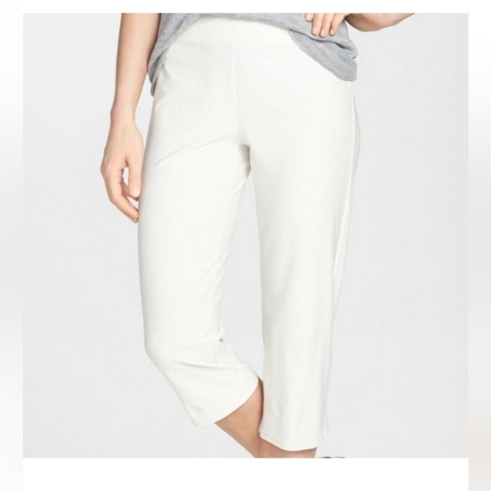 Eileen Fisher Washable Crepe Viscose Nylon Stretch Crop Capri Pants White XL h17